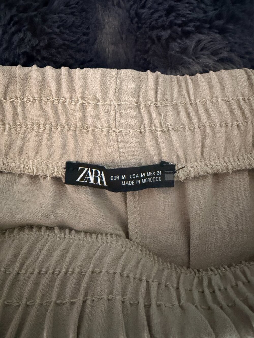 Zara Wide Leg Pants Womens M Taupe Beige Elastic Waist Flowy Vacation Resortwear - Picture 7 of 8